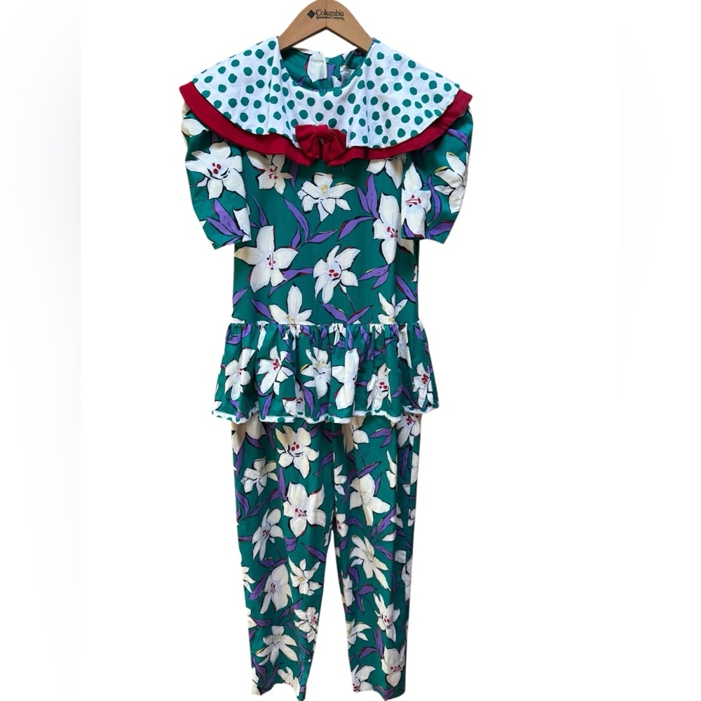 Deadstock 1980s/Early 90s Erica J. 100% Cotton Floral‎ Peplum Jumpsuit
